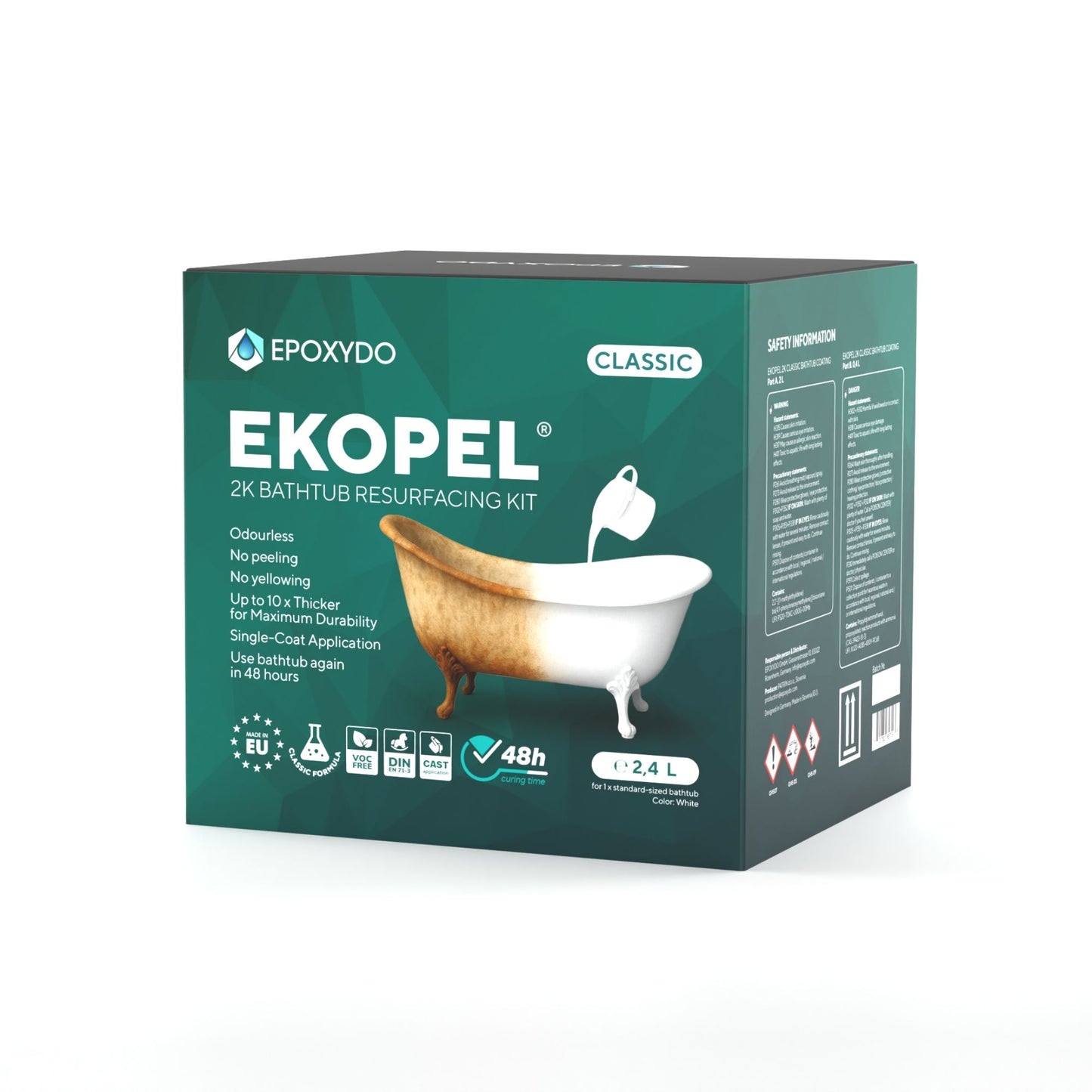 EKOPEL 2K-CLASSIC. Powłoka do renowacji wanien. Czas utwardzania 48 godzin. Bez zapachu. Kompletny zestaw